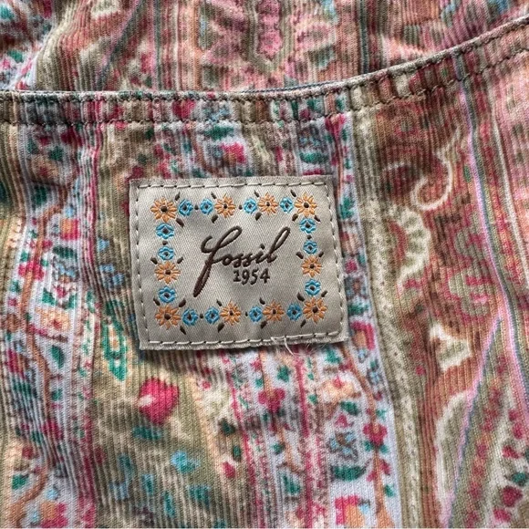 Vintage Y2K Fossil 1954 Paisley Floral Corduroy Crossbody Boho Purse Bag - Picture 3 of 8
